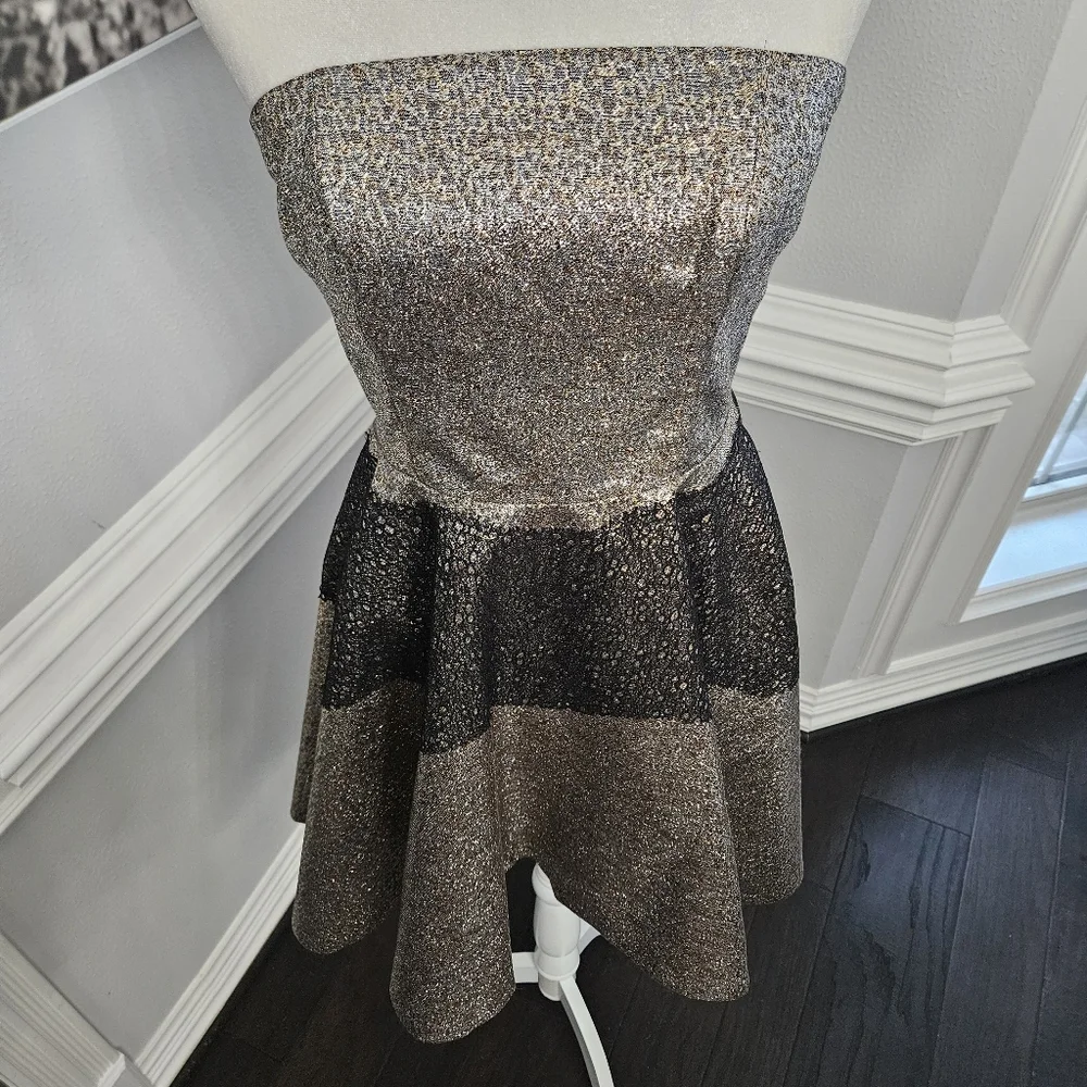 Anthropologie Sachin and Babi Foil Brocade Mini Dress size 8 black and gold - Picture 8 of 16